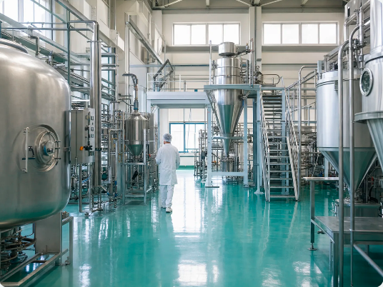Food-grade collagen processing workshop with stainless steel equipment
